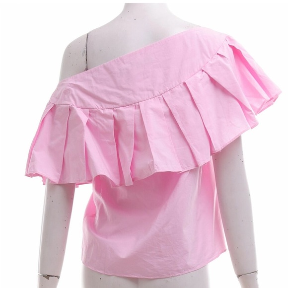 NWT! ZARA Barbie Coquette Light Pink Off Shoulder Ruffle Top Blouse XS - Picture 9 of 9